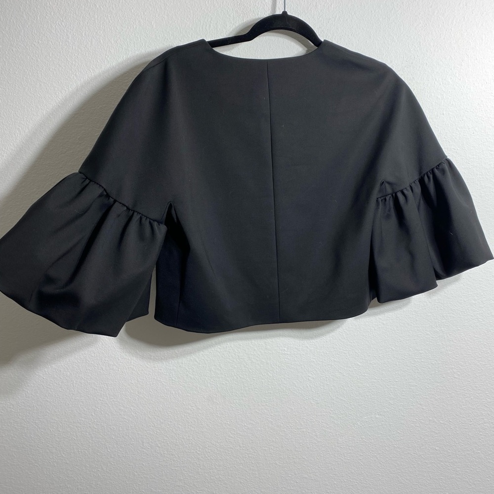 Tibi Agathe Zip Front Balloon Sleeve Cropped Top, Black - Picture 11 of 11